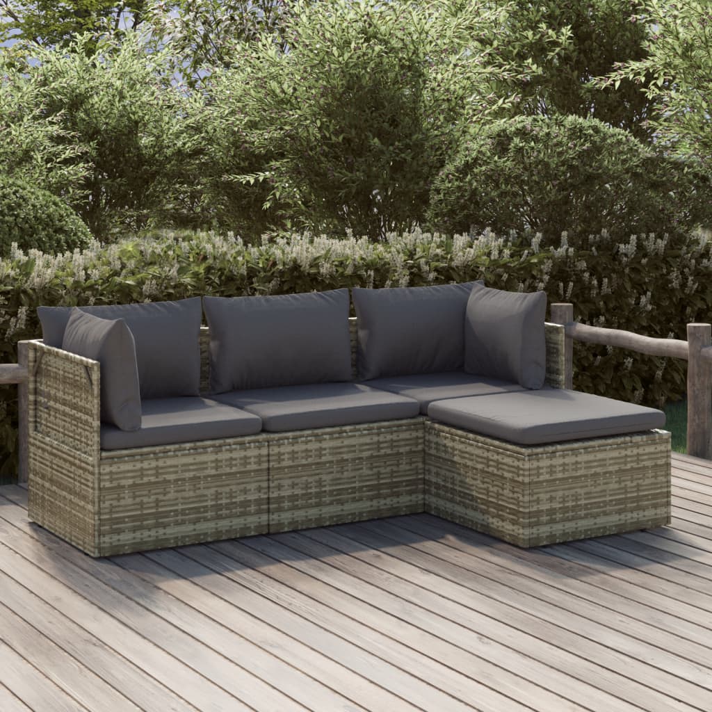 Conjunto de mobiliário de jardim 3 pçs e almofadas rotim sintético preto
