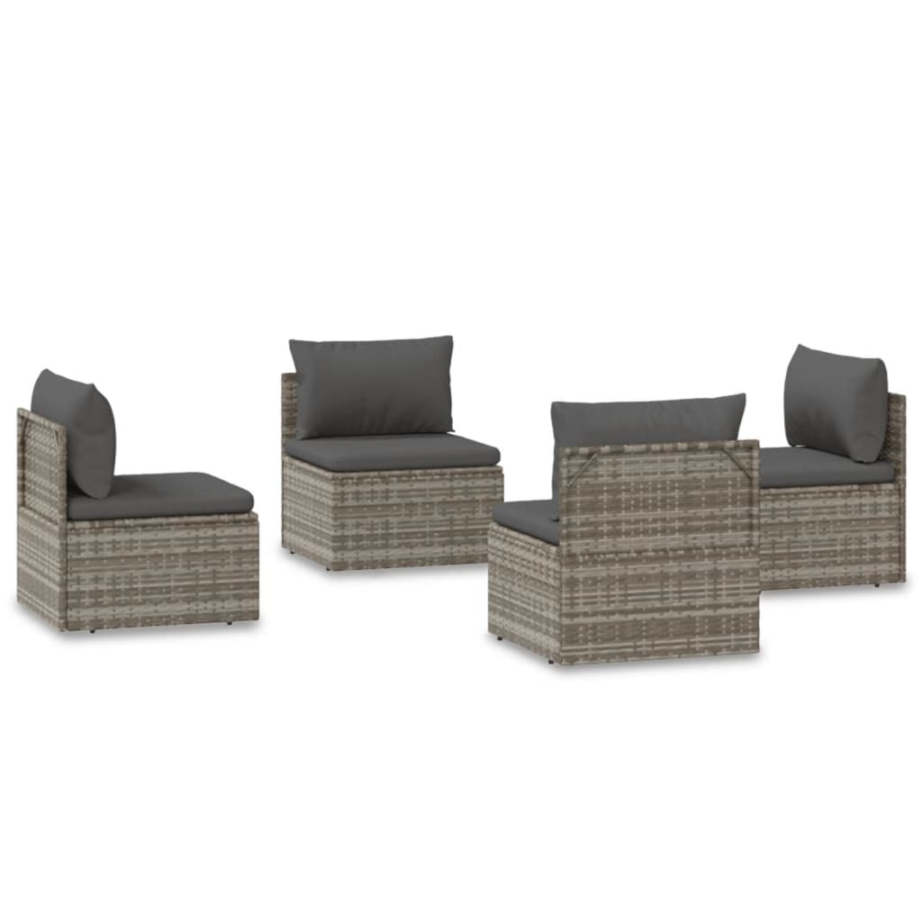 Sofás centrales de jardín 4 uds ratán PE gris 57x57x56 cm