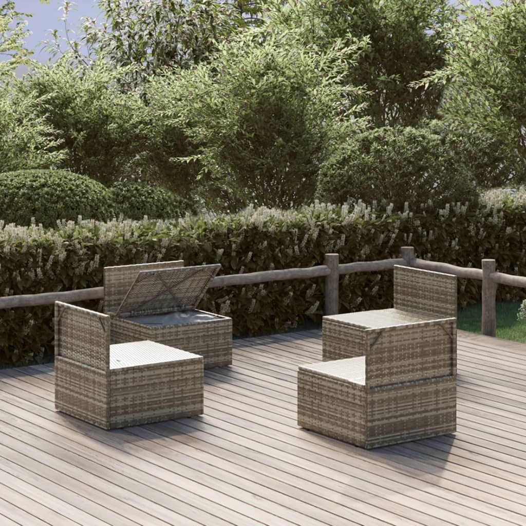 Sofás centrales de jardín 4 uds ratán PE gris 57x57x56 cm