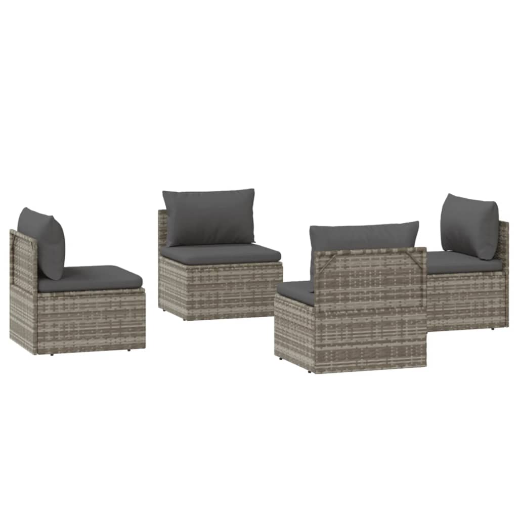 Sofás centrales de jardín 4 uds ratán PE gris 57x57x56 cm