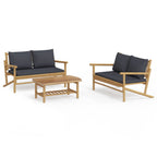 Set de muebles de jardín 3 piezas bambú con cojines gris oscuro