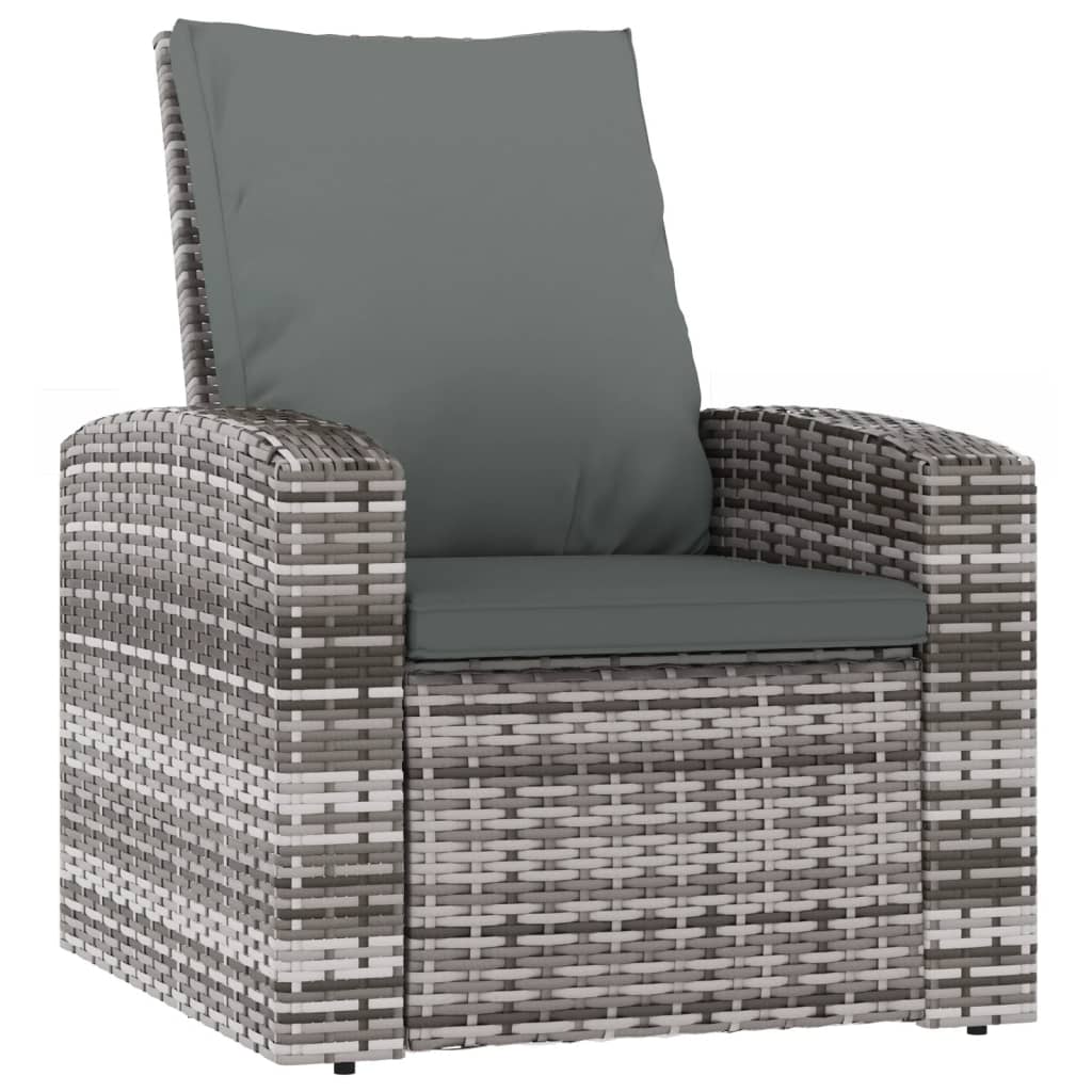 Sillón reclinable de jardín con cojines ratán sintético gris