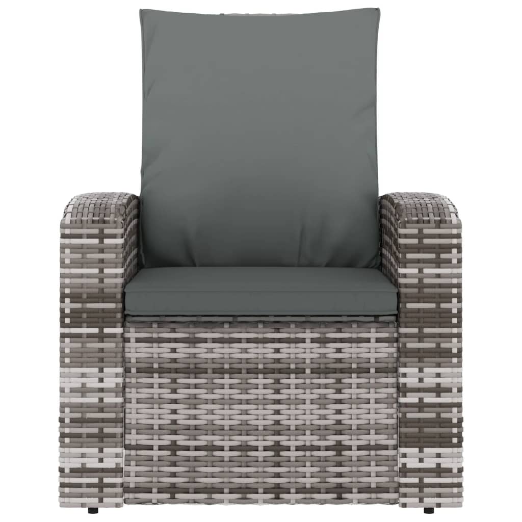 Sillón reclinable de jardín con cojines ratán sintético gris