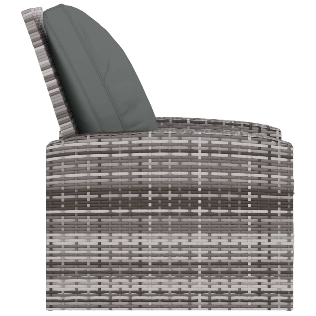 Sillón reclinable de jardín con cojines ratán sintético gris