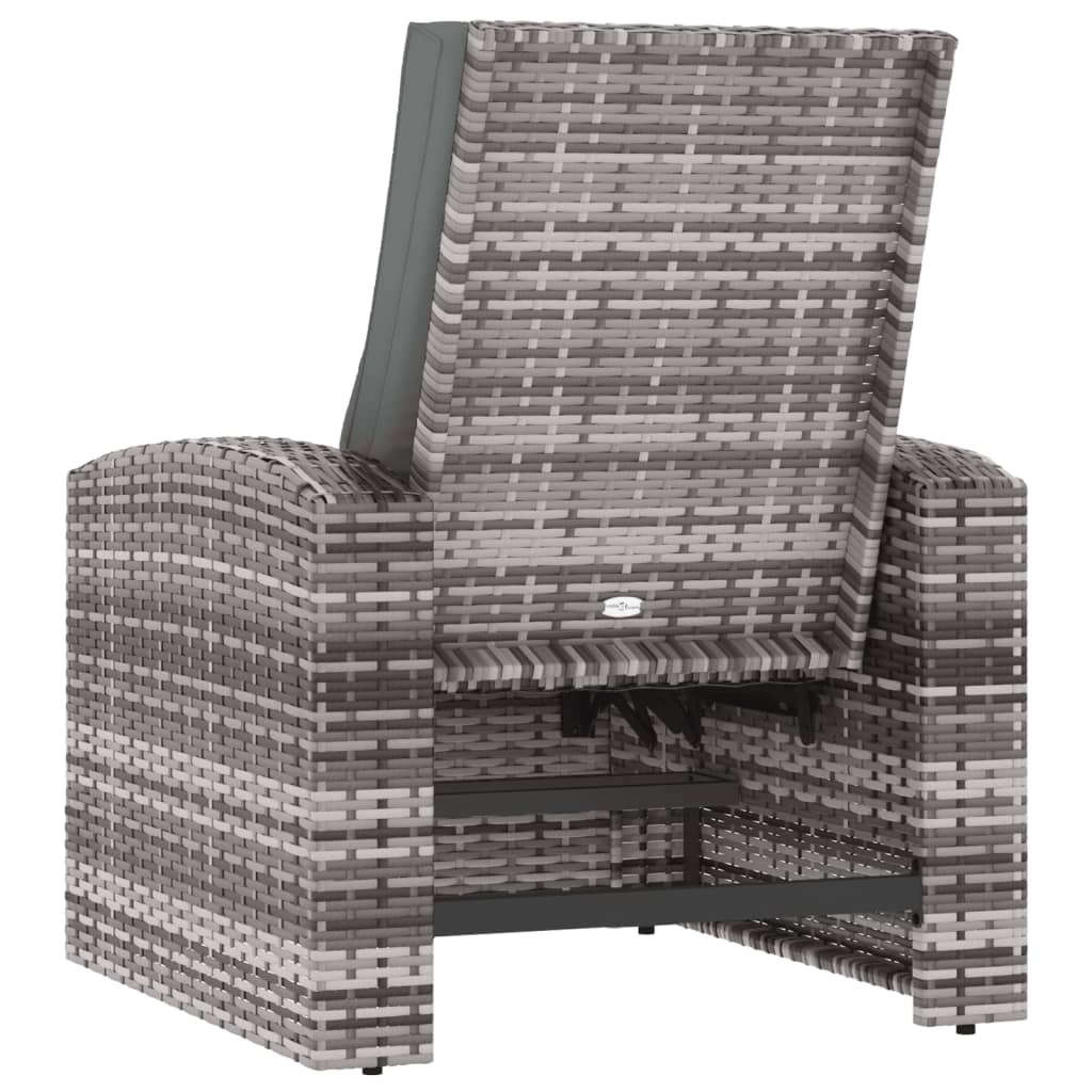 Sillón reclinable de jardín con cojines ratán sintético gris