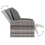 Sillón reclinable de jardín con cojines ratán sintético gris