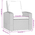 Sillón reclinable de jardín con cojines ratán sintético gris