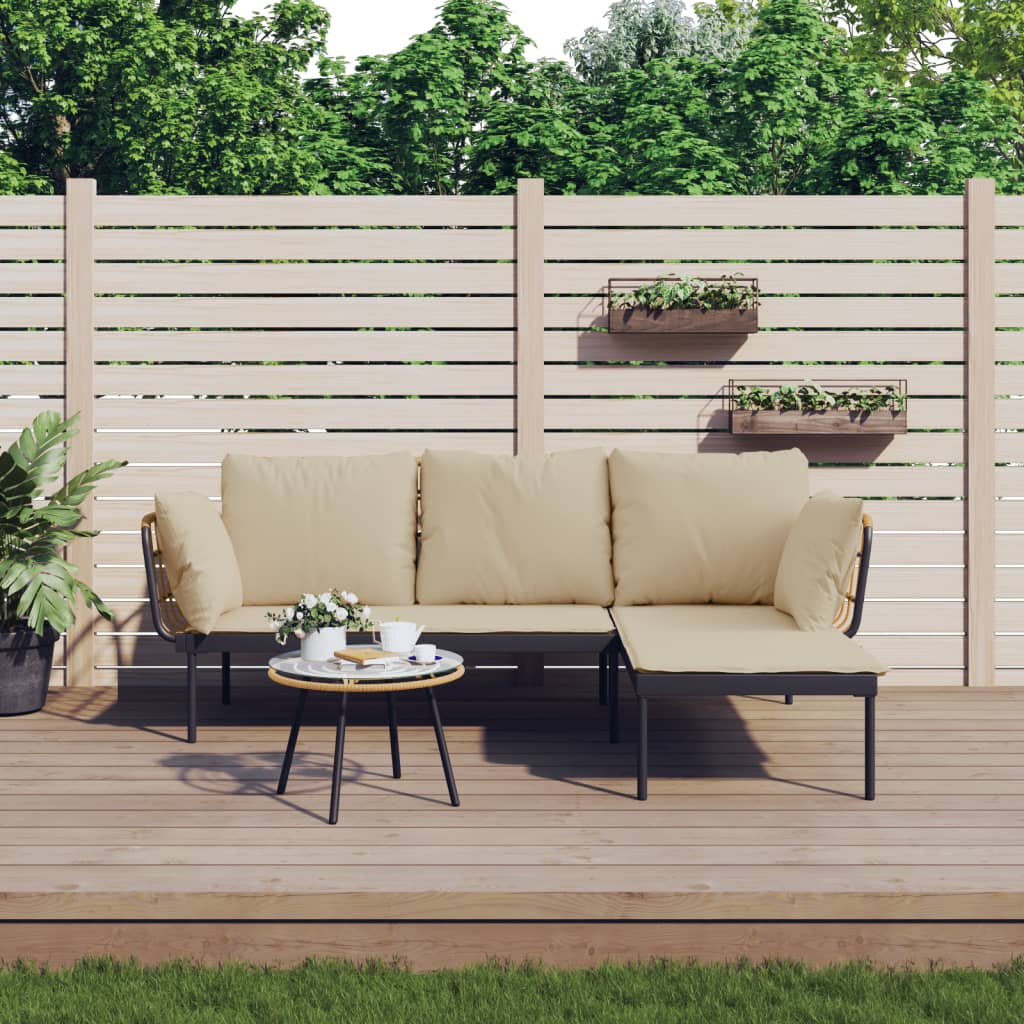 Conjunto de móveis de jardim de 4 peças com almofadas em vime sintético cinzento