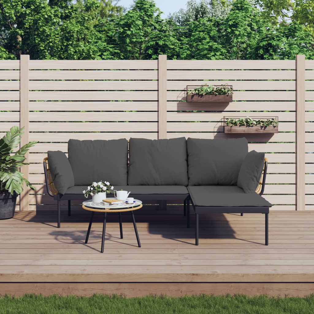 Set muebles de jardín 6 piezas y cojines ratán sintético negro