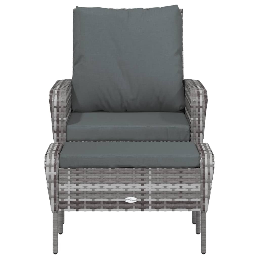 Sillón de jardín con reposapiés ratán sintético gris