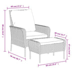 Sillón de jardín con reposapiés ratán sintético gris