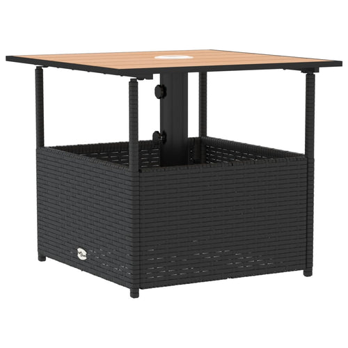 Garden table parasol hole black rattan 55x55x46.5 cm
