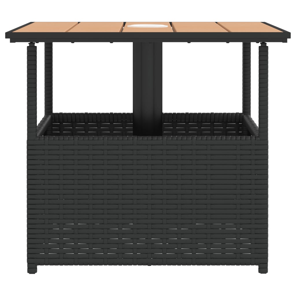 Mesa de jardín agujero de sombrilla ratán negro 55x55x46,5 cm