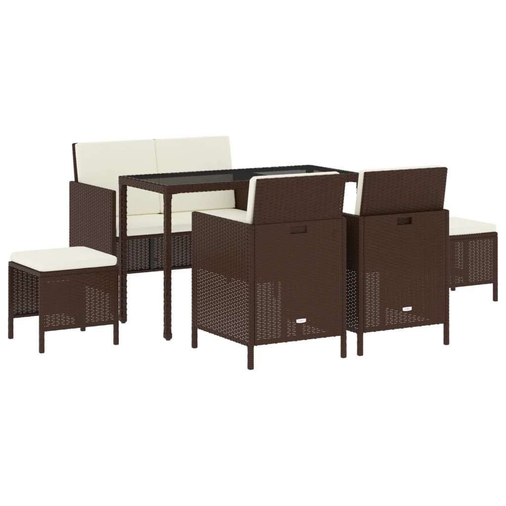 Set muebles de jardín 6 piezas y cojines ratán sintético marrón