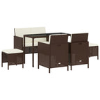 Set muebles de jardín 6 piezas y cojines ratán sintético marrón
