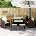 Set muebles de jardín 6 piezas y cojines ratán sintético marrón