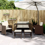 Set muebles de jardín 6 piezas y cojines ratán sintético marrón