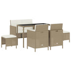 Set comedor de jardín 6 pzas con cojines ratán sintético beige