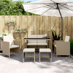 Set comedor de jardín 6 pzas con cojines ratán sintético beige
