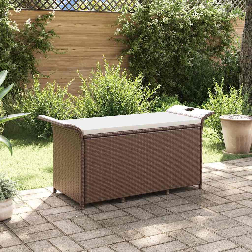 Banco de jardín con cojín ratán sintético gris 116x46x57 cm