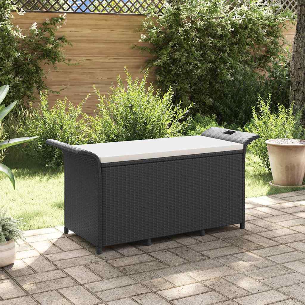 Banco de jardín con cojín ratán sintético gris 116x46x57 cm
