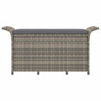 Banco de jardín con cojín ratán sintético gris 116x46x57 cm