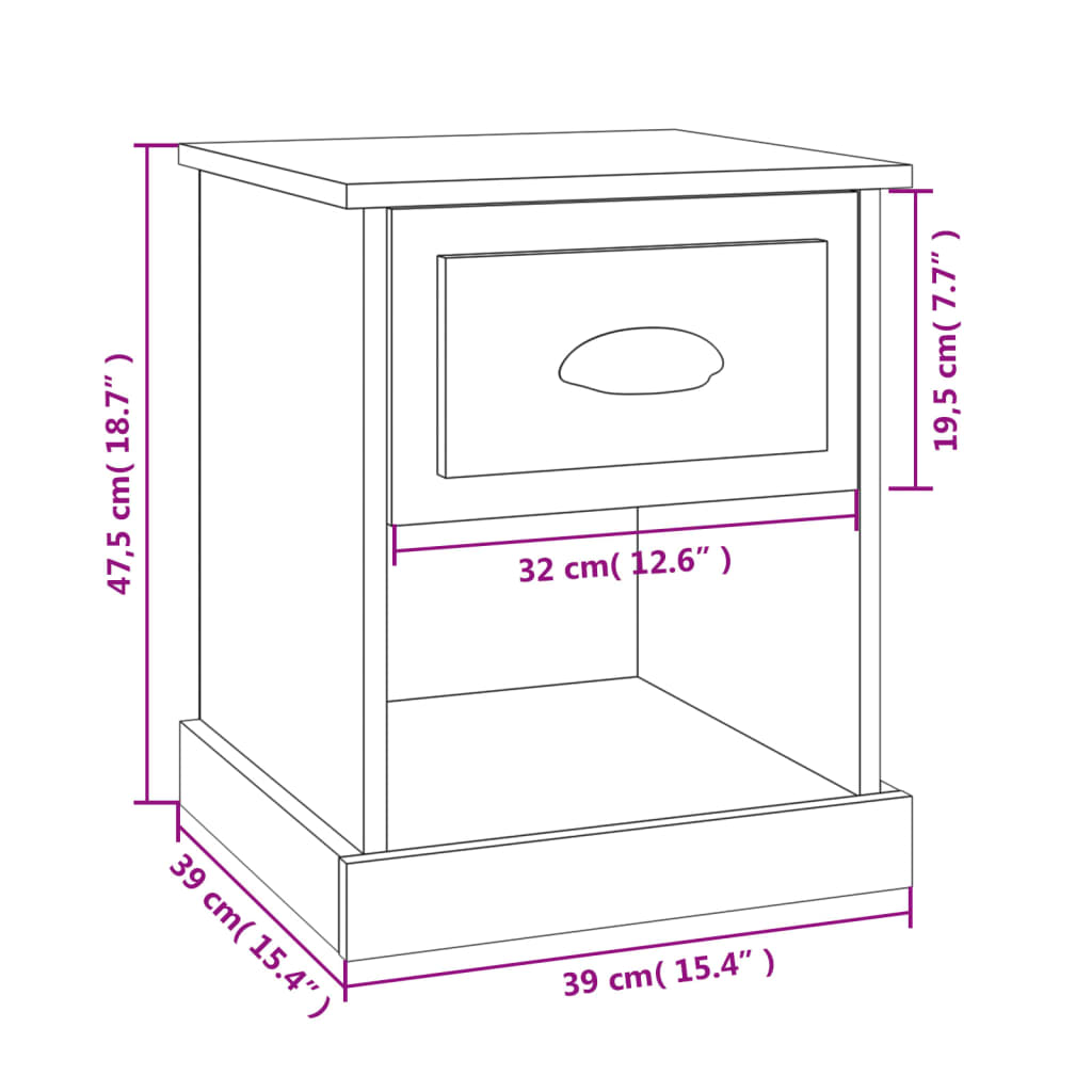 Mesita noche 2 uds madera contrachapada roble humo 39x39x47,5cm