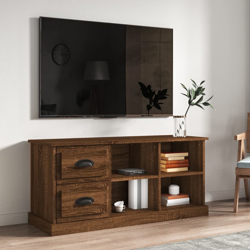 Mueble de TV madera contrachapada blanco brillo 100x35x50 cm