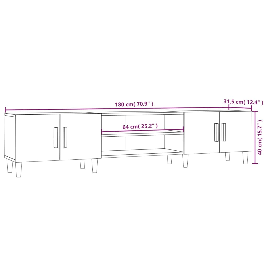 Mueble de TV blanco 180x31,5x40 cm madera de ingeniería
