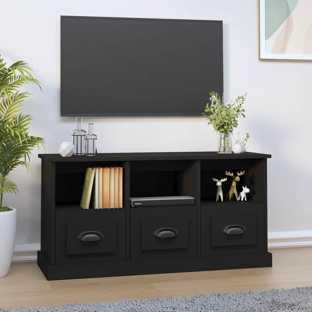 Mueble de TV madera contrachapada blanco brillo 100x35x50 cm