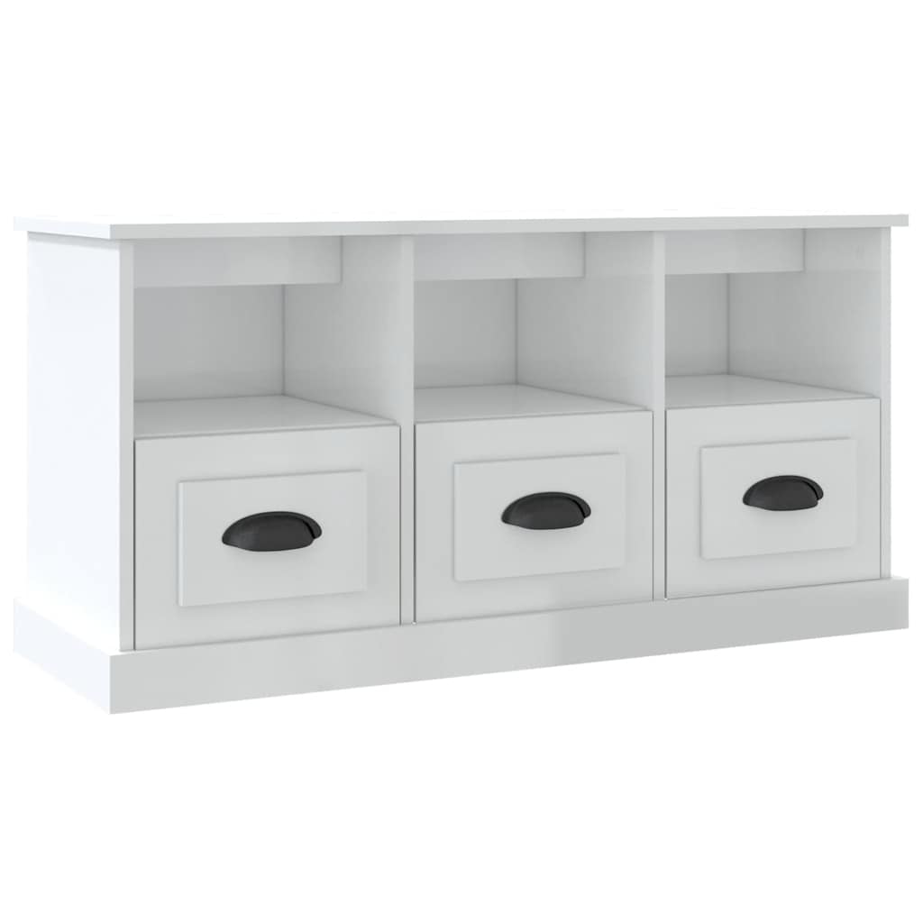 Mueble de TV madera contrachapada blanco brillo 100x35x50 cm
