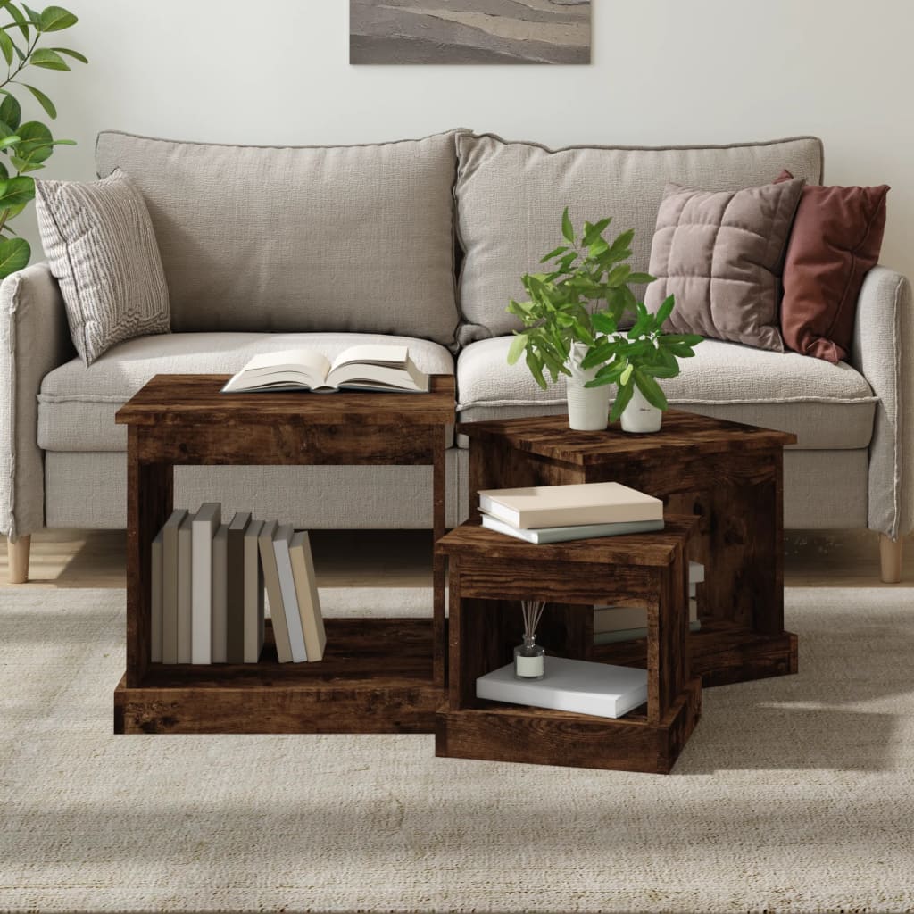 Coffee tables 3 pcs engineered wood white