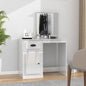 Dressing table with mirror, white gloss plywood, 90x50x132.5cm