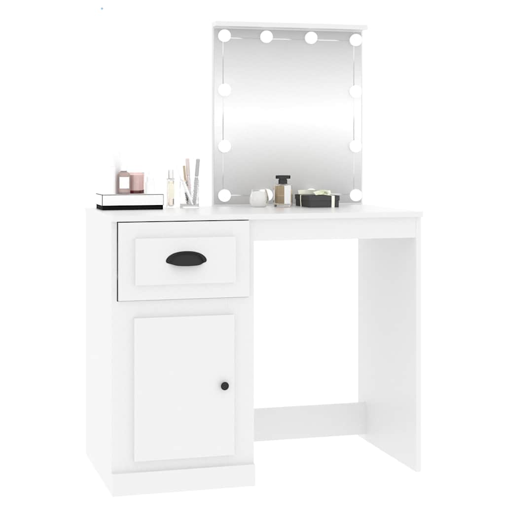 Tocador con LED madera contrachapada blanco 90x50x132,5 cm