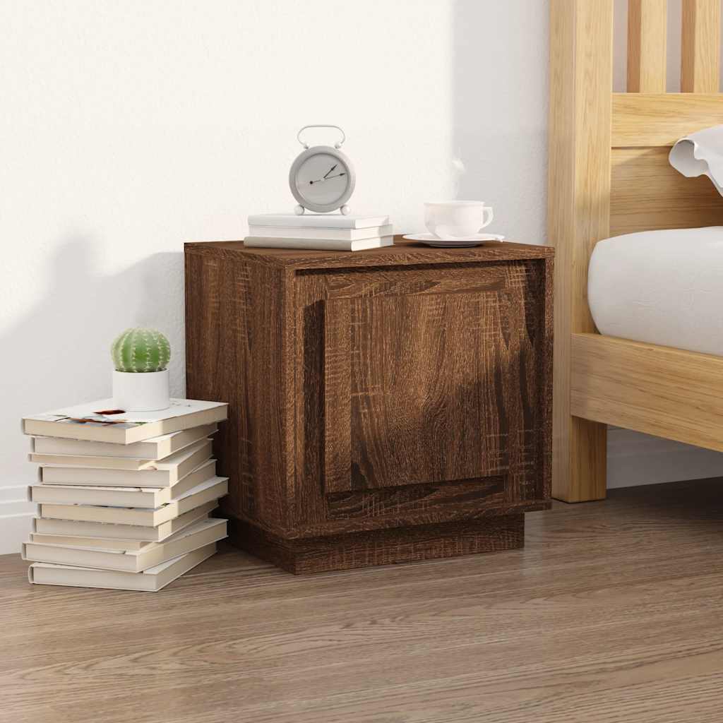 Mesita noche 2 uds madera contrachapada marrón roble 44x35x45cm