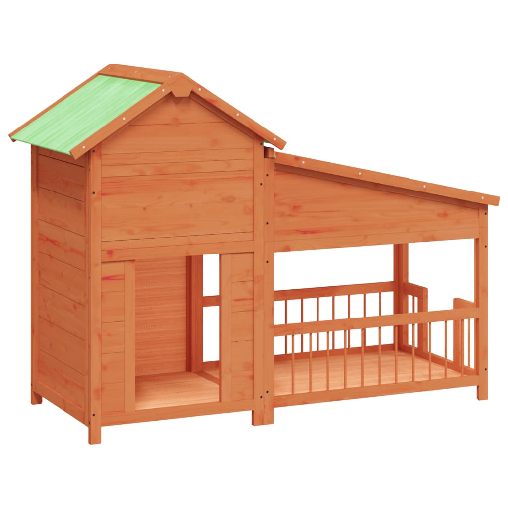 Caseta para perros madera maciza de pino marrón 143x60,5x109 cm
