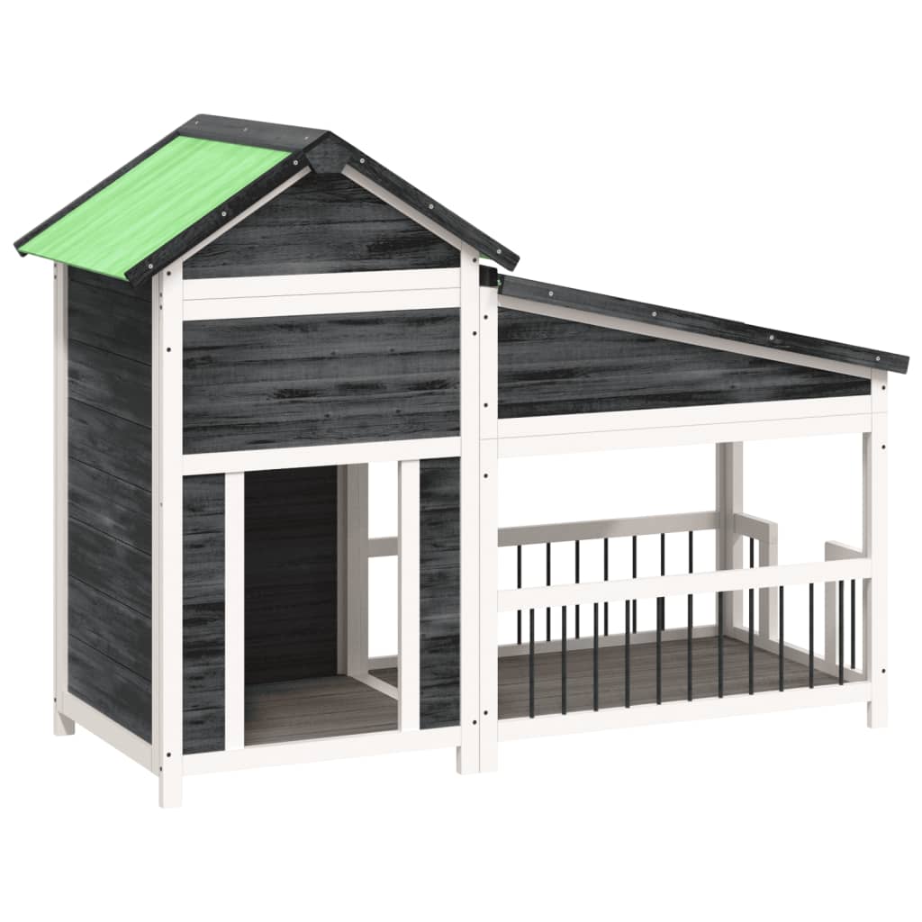 Caseta para perros madera maciza de pino gris 143x60,5x109 cm