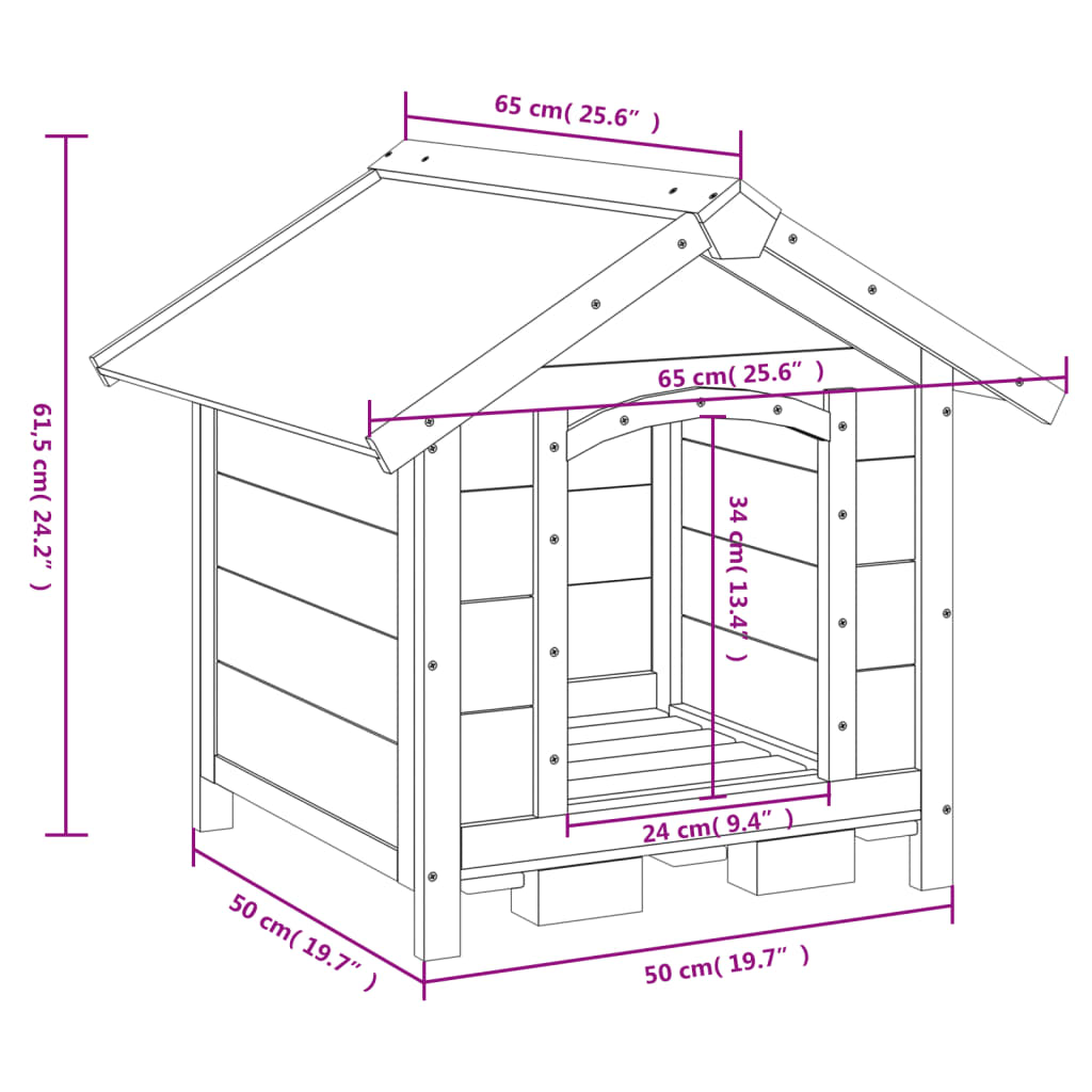 Caseta para perros madera maciza de pino marrón 65x65x61,5 cm