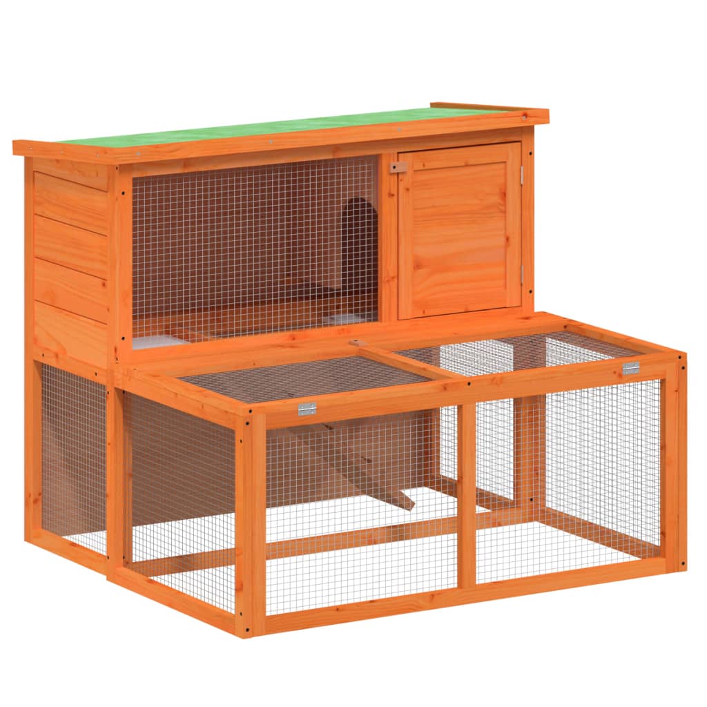 Conejera de madera maciza de pino marrón 102x90x84,5 cm