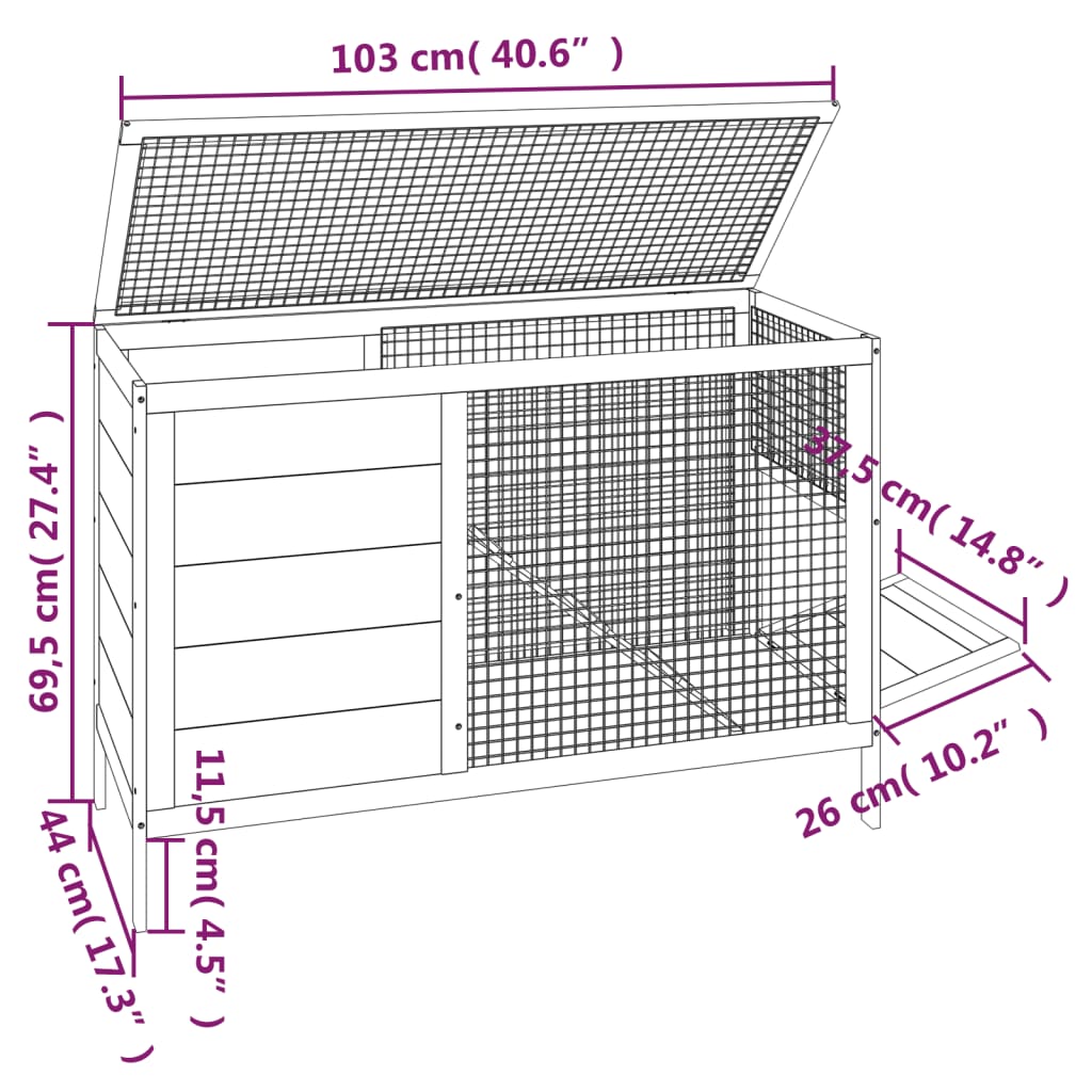 Conejera de madera maciza de pino mocha 103x44x69,5 cm