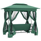 Cenador de jardín banco columpio convertible acero y tela verde