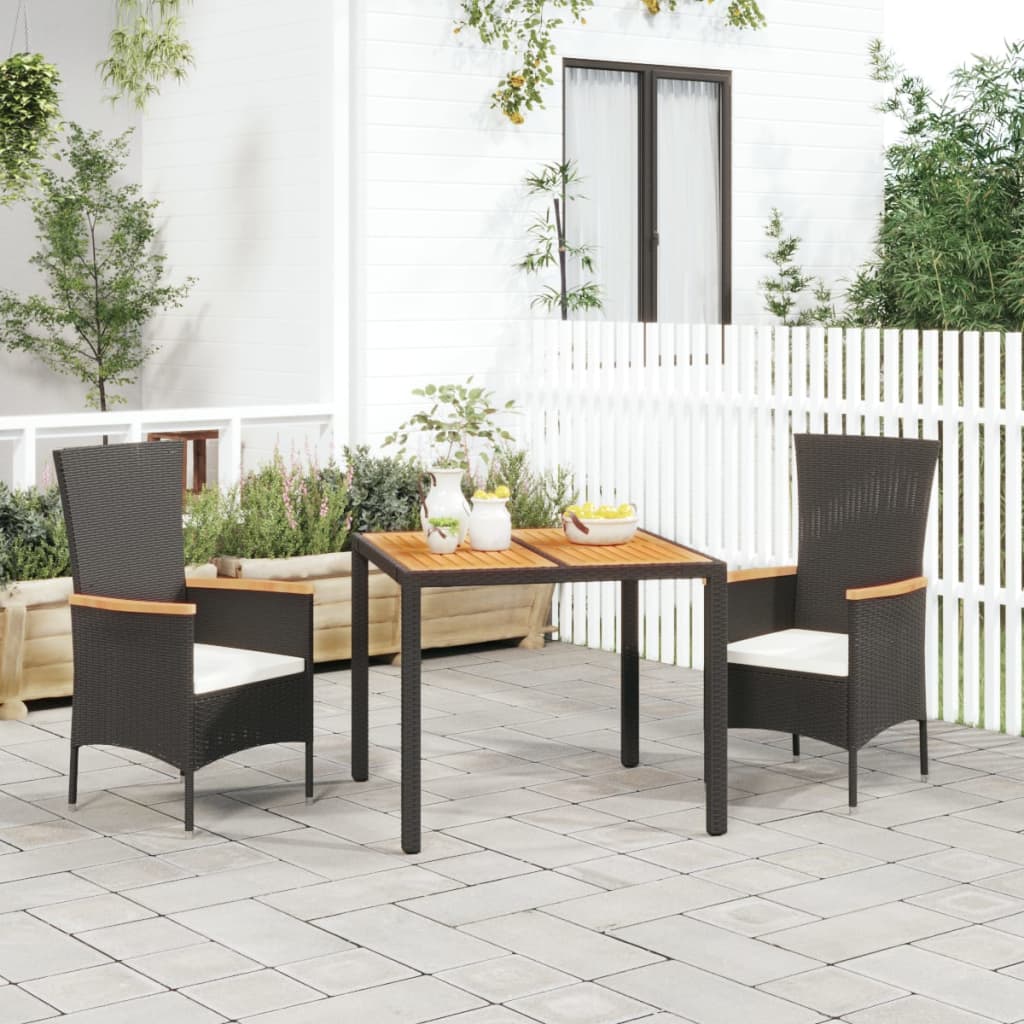 Juego comedor jardín 4 piezas con cojines ratán sintético negro