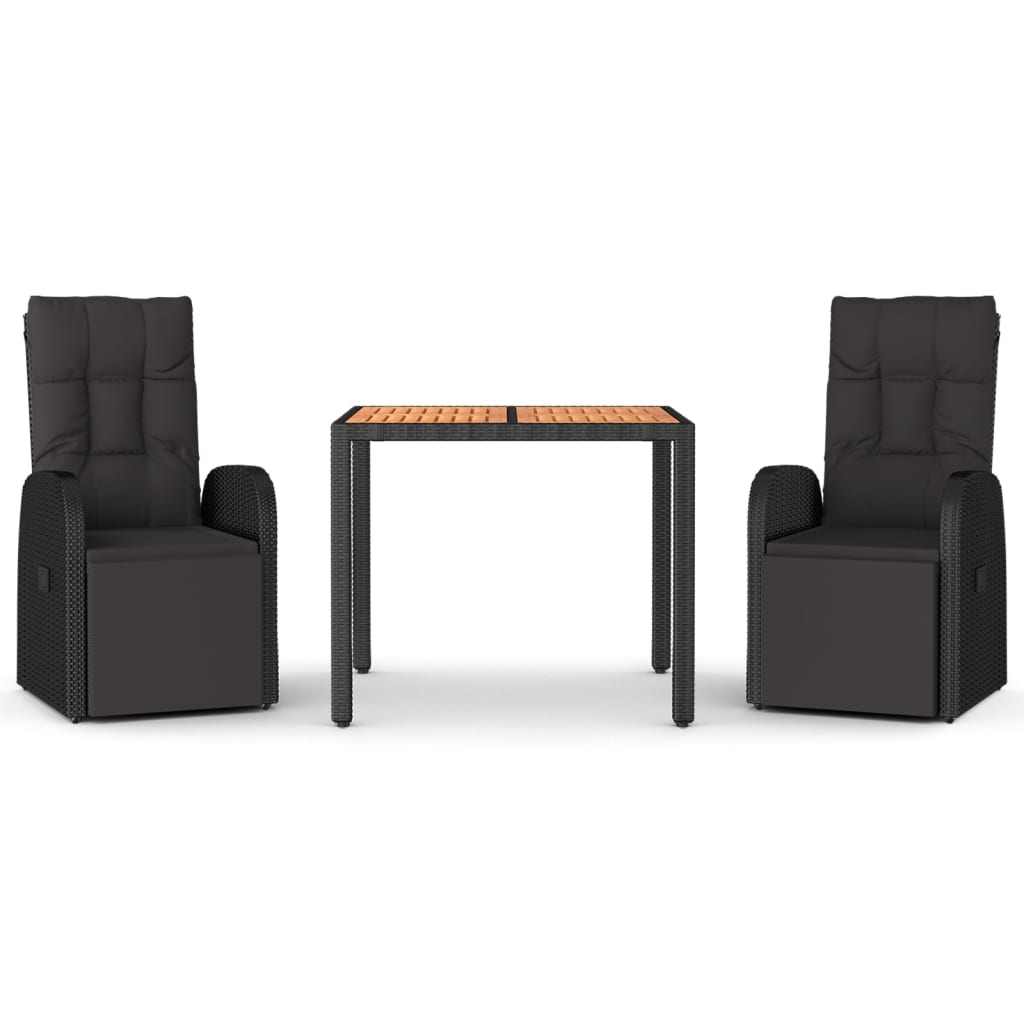 Juego comedor jardín 3 pzas madera acacia ratán sintético negro