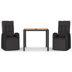 Juego comedor jardín 3 pzas madera acacia ratán sintético negro