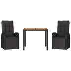 Juego comedor jardín 3 pzas madera acacia ratán sintético negro