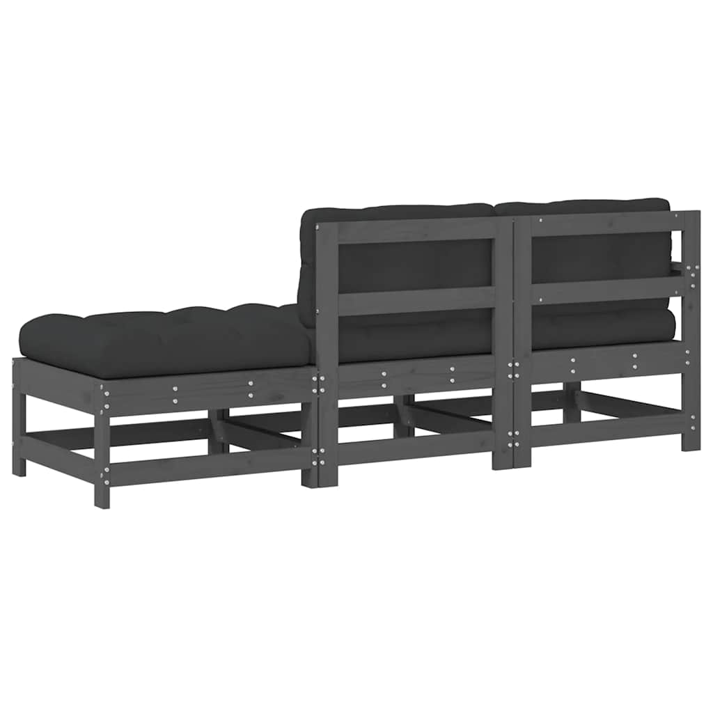 Juego de sofás de jardín 3 pzas con cojines madera maciza gris