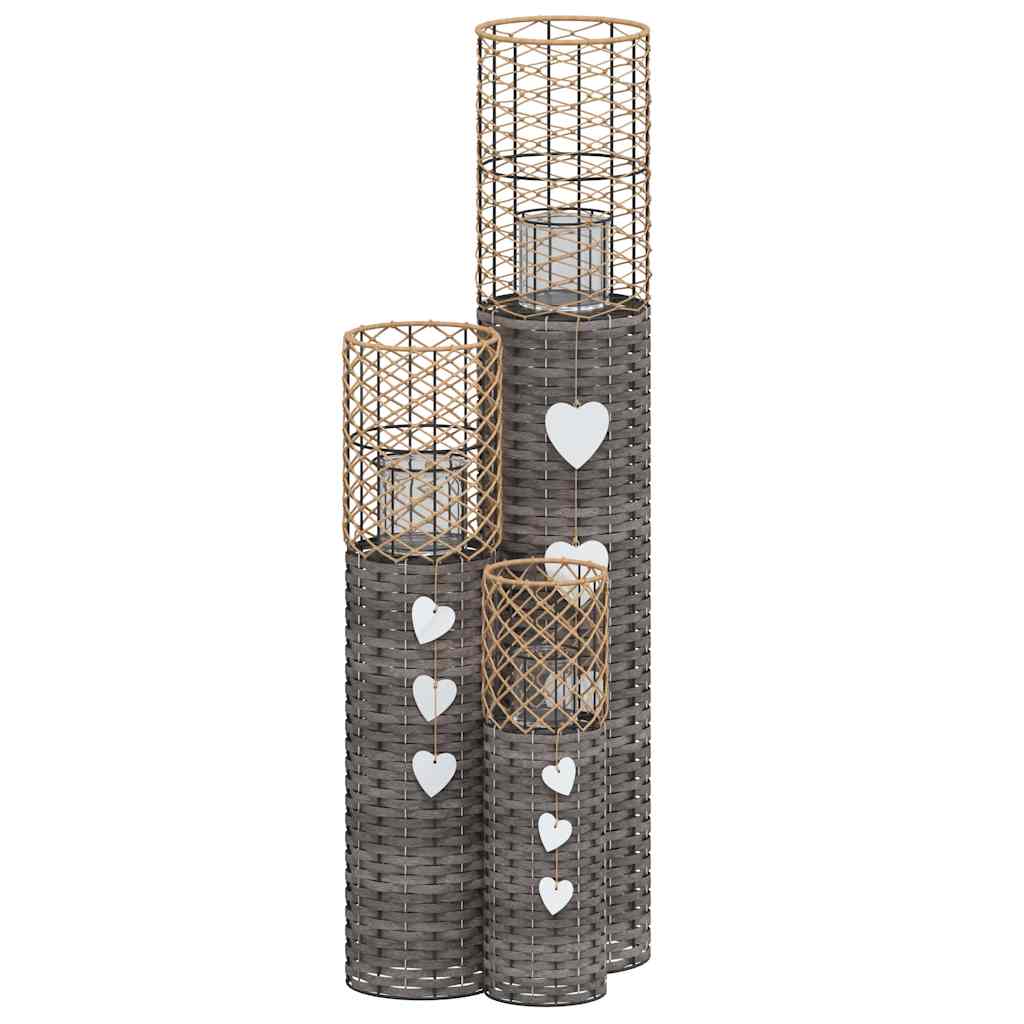 Candeleros 3 unidades mimbre gris