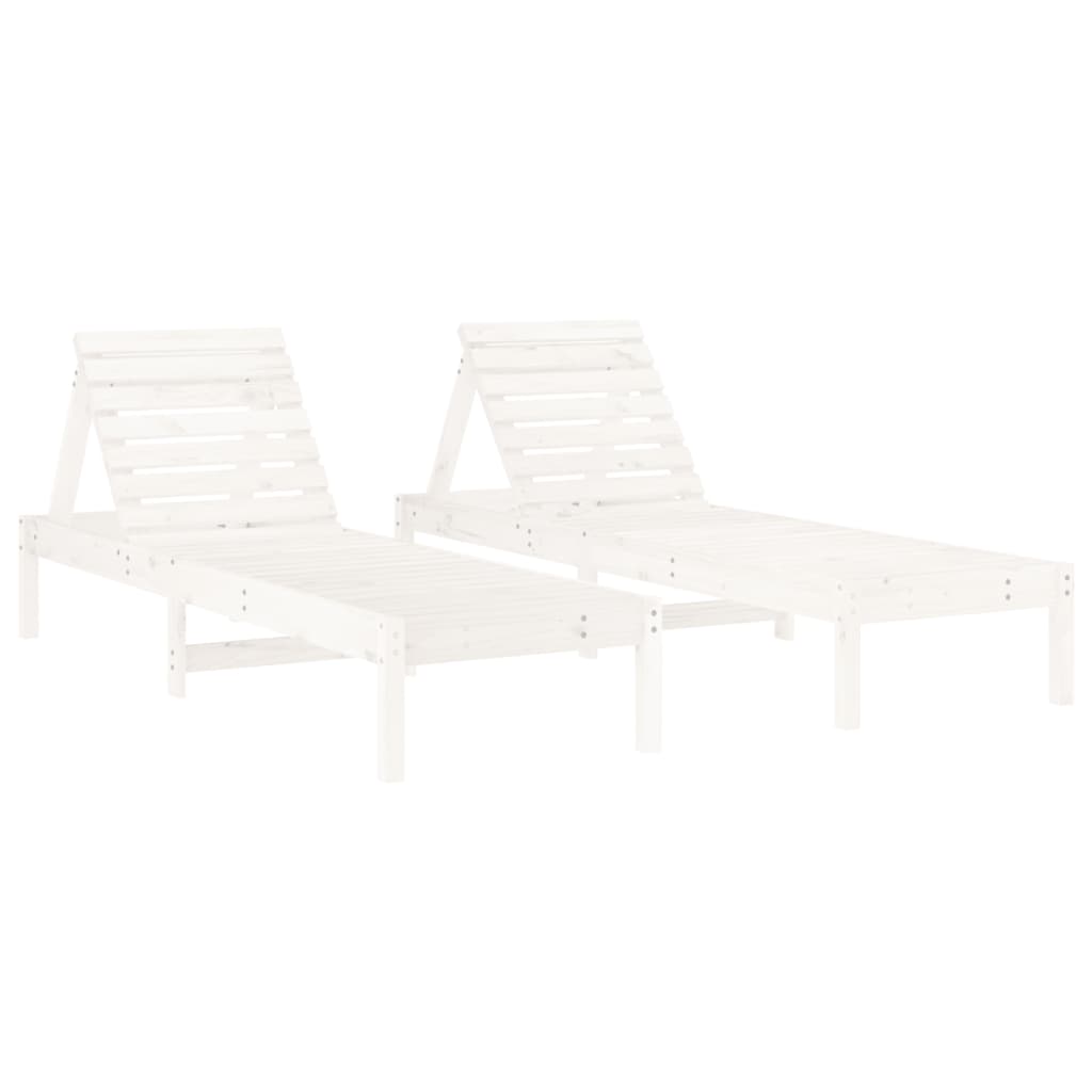 Tumbonas con mesa 2 uds madera maciza de pino blanco