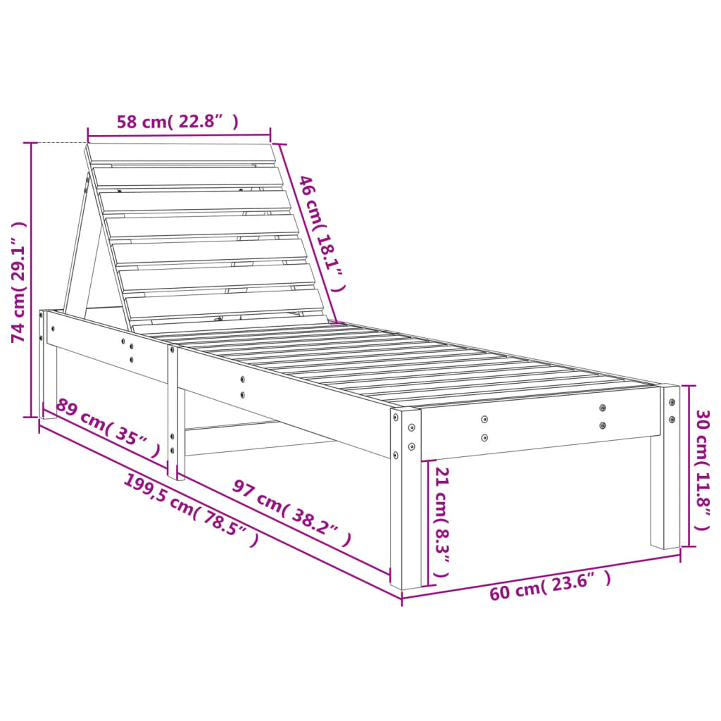 Tumbonas con mesa 2 uds madera maciza de pino blanco