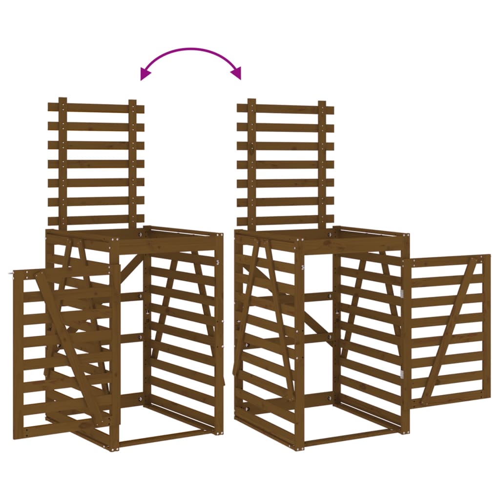 Cobertizo doble para cubos de basura madera de pino marrón miel